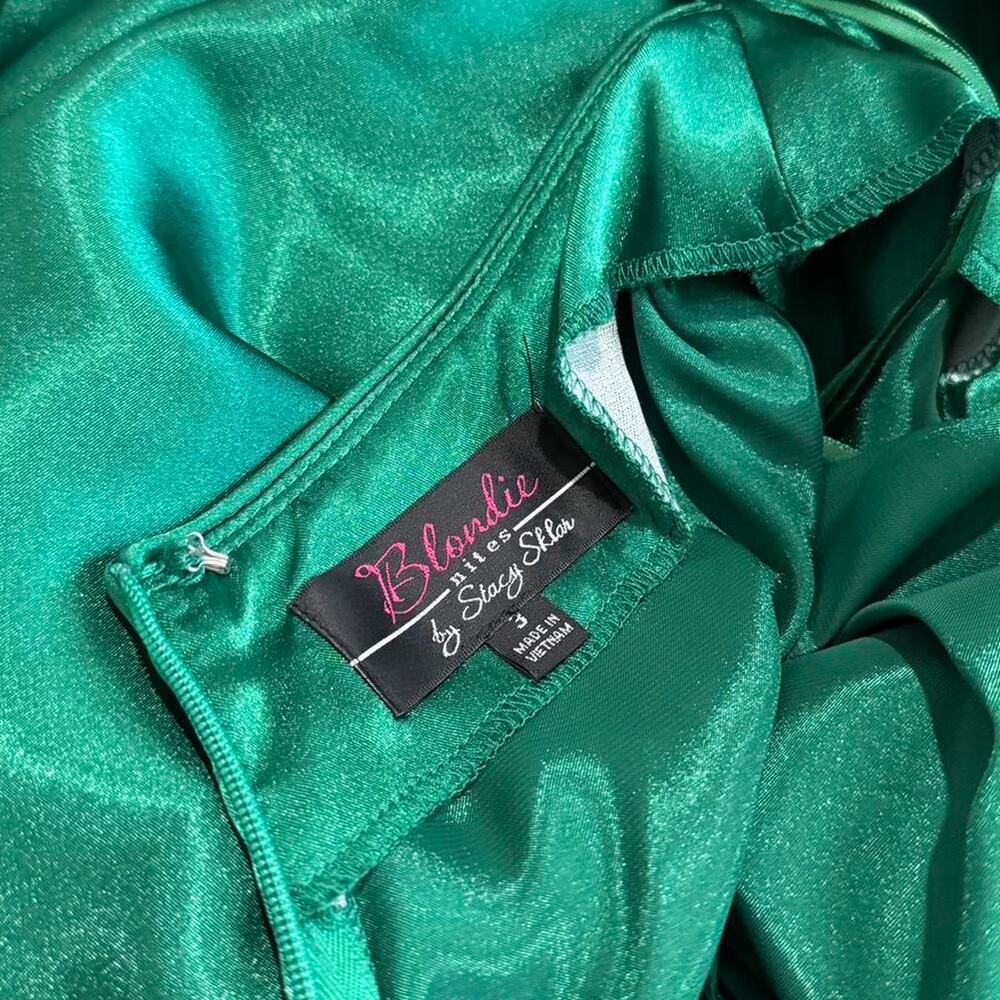 Y2K Blondie Nites Emerald Green Satin Halter Neck Lace Up Corset Formal Dress 3 - Picture 6 of 6